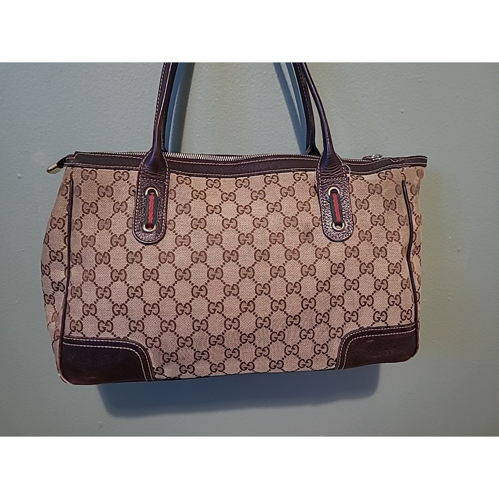 GUCCI Princy Sherry GG Canvas Leather Shoulder Tote Bag Brown Authentic Vintage - Picture 8 of 16